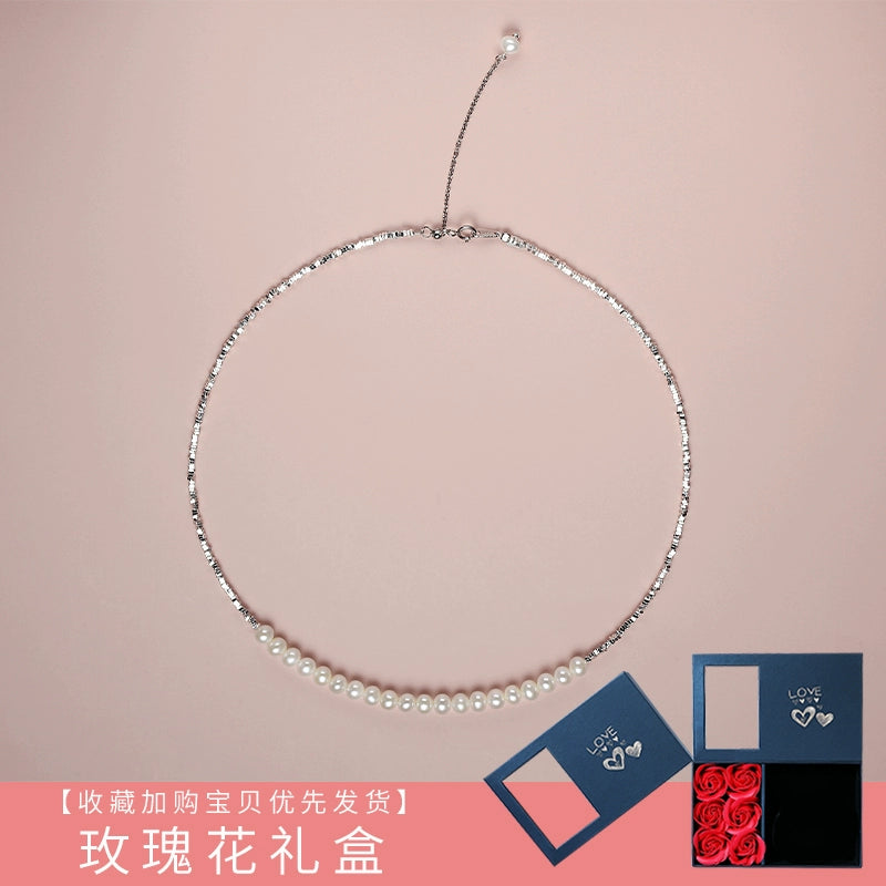 Pearl Necklace Women's Freshwater Strong Light Sterling Silver Shining Smile