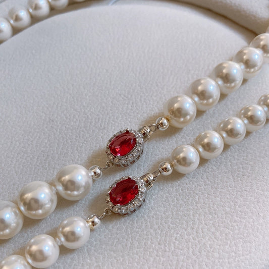 925 Silver Bordeaux Ruby Australian White Pearl Necklace Female Light Luxury Celebrity Strong Light Clavicle Chain