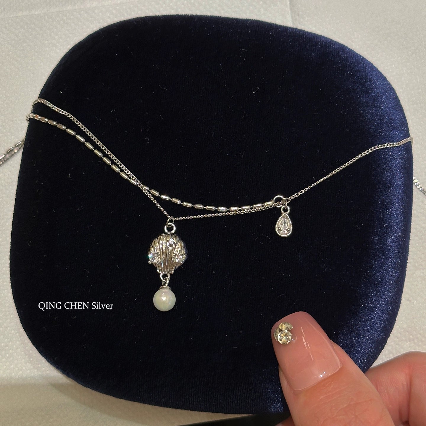 S925 Sterling Silver Shell Pearl Double Necklace Ladies Exquisite Silver Jewelry