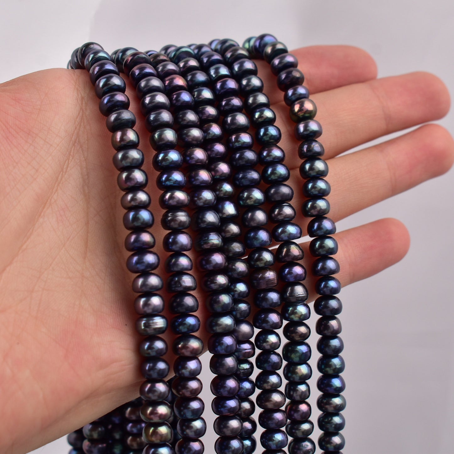 1241 Black flat beads, natural freshwater pearls work in progress diy