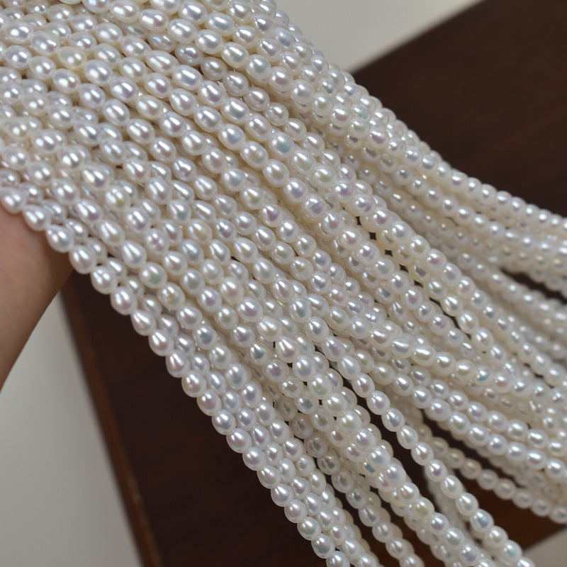 1062 3-4mm White Natural Freshwater Pearl Necklace Rice Beads Water Drops Beads Handmade DIY Loose Beads work in progress