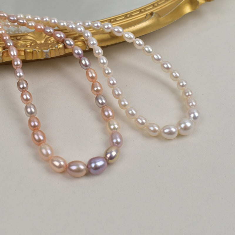 1033 High-quality Strong Light Near Flawless  Pearl Tower Chain Natural Freshwater Rice Pearl DIY Necklace