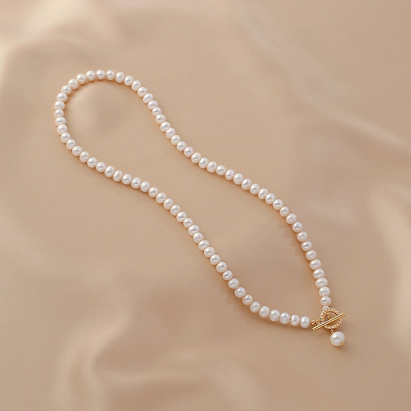 Natural freshwater pearl sweater chain necklace women's design sense 14K gold
