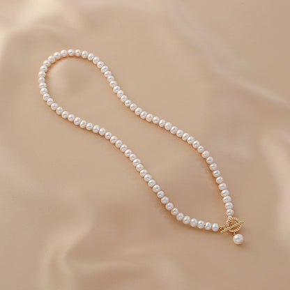 Natural freshwater pearl sweater chain necklace women's design sense 14K gold