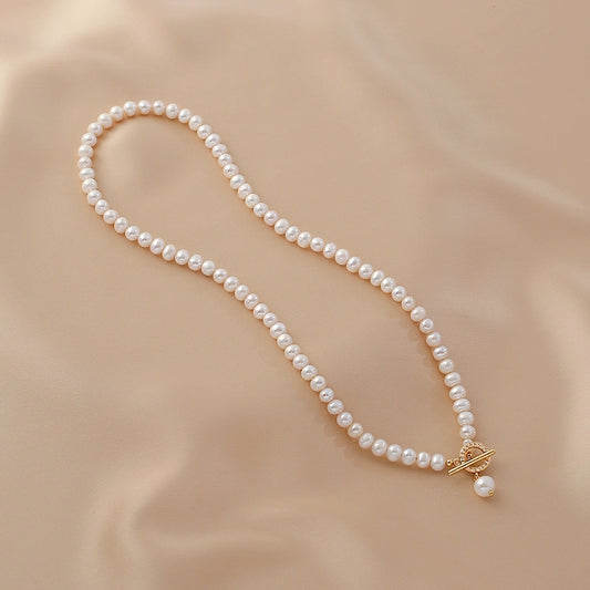Natural freshwater pearl sweater chain necklace women's design sense 14K gold