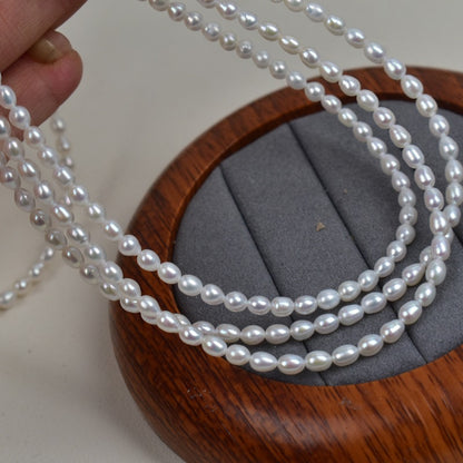 1062 3-4mm White Natural Freshwater Pearl Necklace Rice Beads Water Drops Beads Handmade DIY Loose Beads work in progress