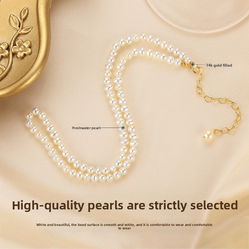 Pearl Necklace Ladies Celebrity Near Round Freshwater Beads French Love Engraving