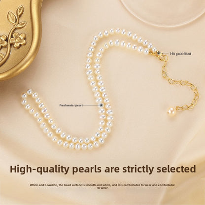 Pearl Necklace Ladies Celebrity Near Round Freshwater Beads French Love Engraving