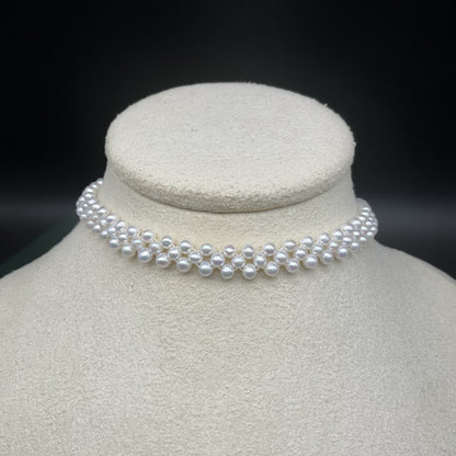 3-4Mm freshwater millet bead braided chain hand-woven three-row positive circle strong light collarbone chain factory direct sales