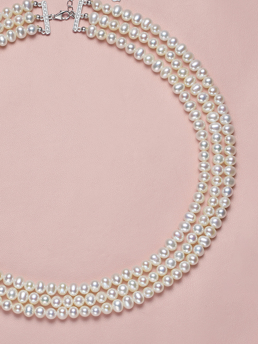 Pearl necklace women's 2025 new popular natural freshwater three-layer multi-layer sweater chain retro stacking