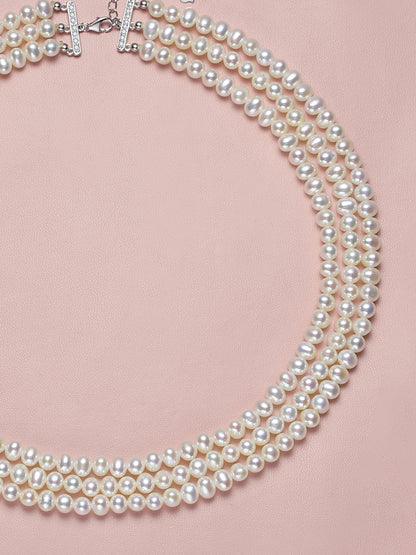 Pearl necklace women's 2025 new popular natural freshwater three-layer multi-layer sweater chain retro stacking