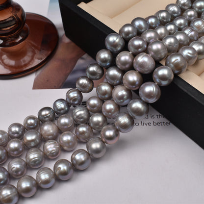 1198 8-9Mm Grey Loose Beads Near Round Threaded Beads Natural Freshwater Pearl Necklace DIY