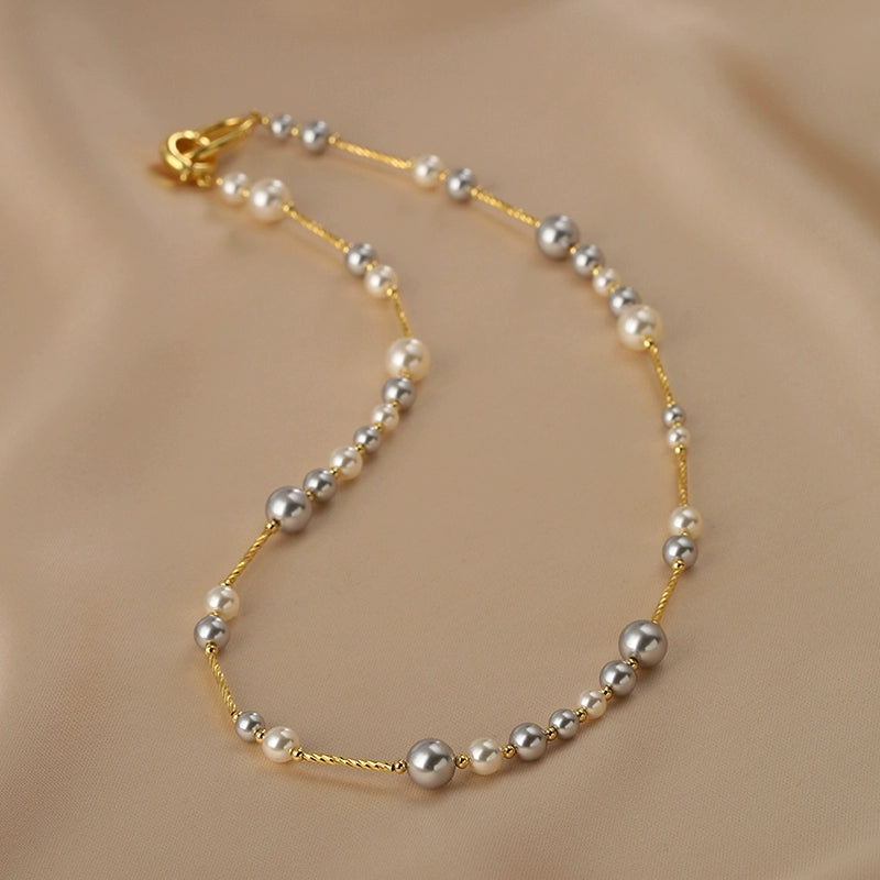 Mixed color  Zhengyuan strong light pearl necklace women's 14K gold design sweater chain