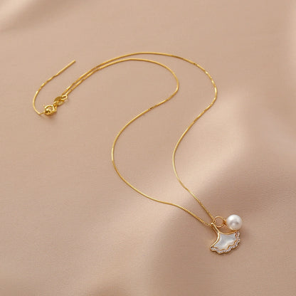 Ginkgo biloba pearl necklace women's jewelry design sense natural white fritillary exquisite