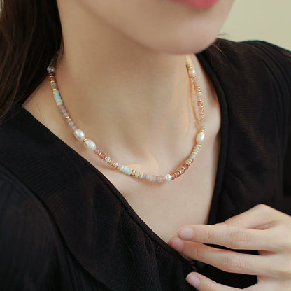 Dopamine Shoushan stone natural pearl necklace women's exquisite strawberry crystal splicing bead design sense