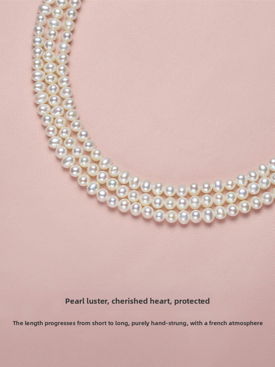 Pearl necklace women's 2025 new popular natural freshwater three-layer multi-layer sweater chain retro stacking