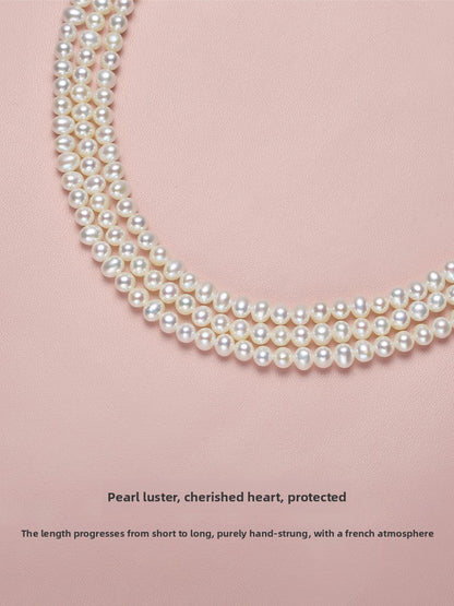 Pearl necklace women's 2025 new popular natural freshwater three-layer multi-layer sweater chain retro stacking