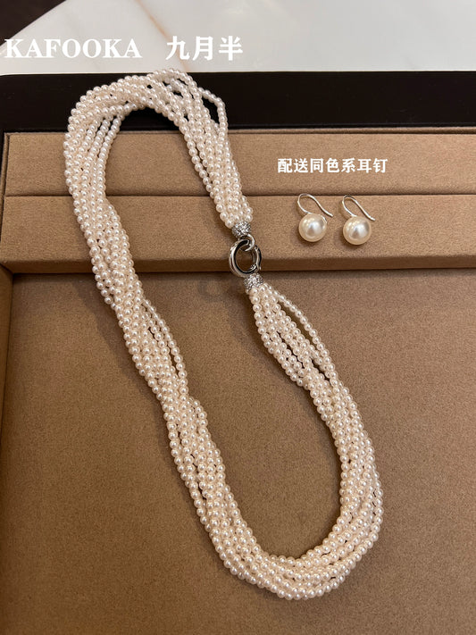 Twist Multi-layer Wrap  3mm Small Rice Pearl Necklace Ladies Princess Chain French Clavicle New