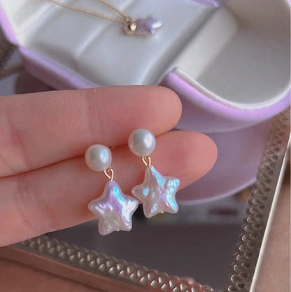 Natural Baroque Five-pointed Star Baroque Pearl Necklace Design Sense Earrings Unique