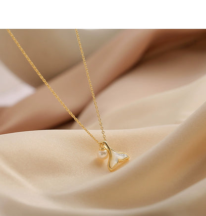 Mermaid tail pendant, freshwater pearl necklace, women's light luxury niche sterling silver collarbone chain, Valentine's Day gift for girlfriend