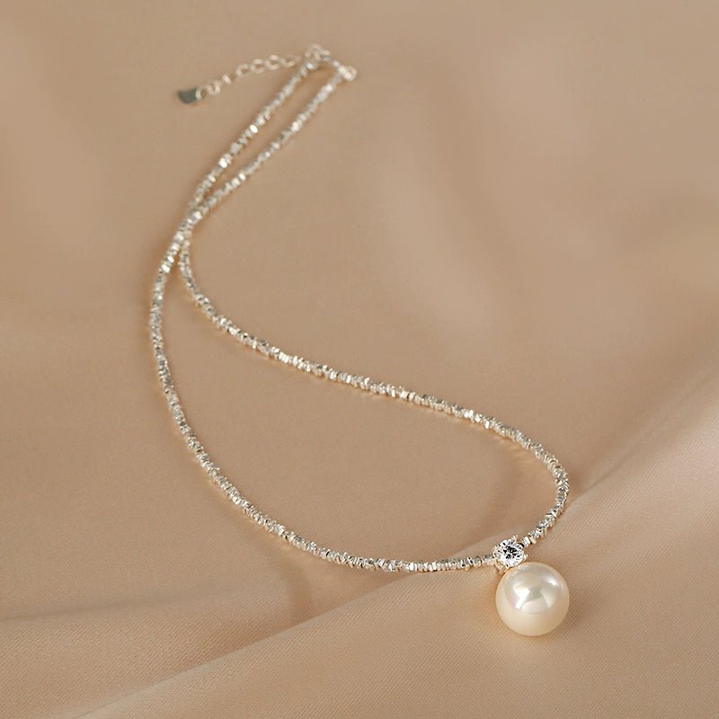 Pearl Necklace Ladies  Strong Light Crystal S925 Sterling Silver New