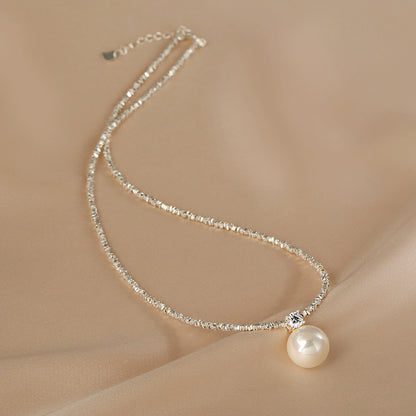Pearl Necklace Ladies  Strong Light Crystal S925 Sterling Silver New