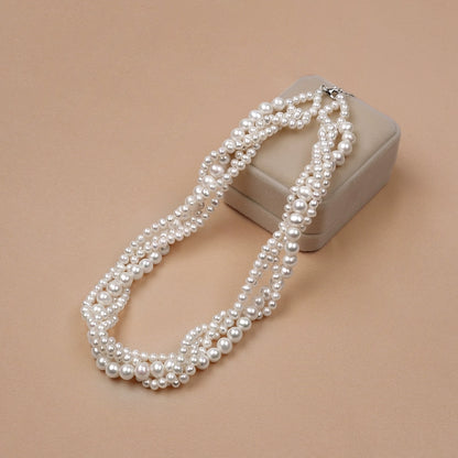 925 silver girlfriend natural freshwater pearl necklace women's versatile fashion multi-layer atmosphere short URL XL005