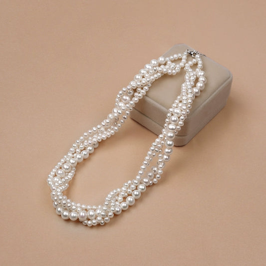 925 silver girlfriend natural freshwater pearl necklace women's versatile fashion multi-layer atmosphere short URL XL005