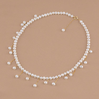 Gold Tassel Collarbone Chain Natural Freshwater Pearl Necklace ins Style Gold Wrapped Women's Collar XL043