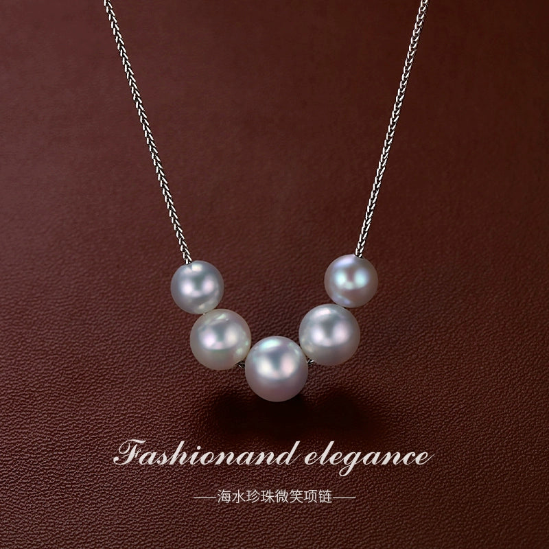 Smile necklace ladies freshwater pearl smiley face size 925 silver pendant lettering