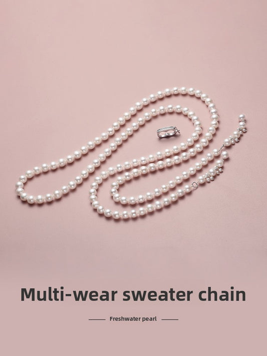 Pearl necklace 2025 new popular women's natural freshwater pearl long sweater chain stacked with multiple layers