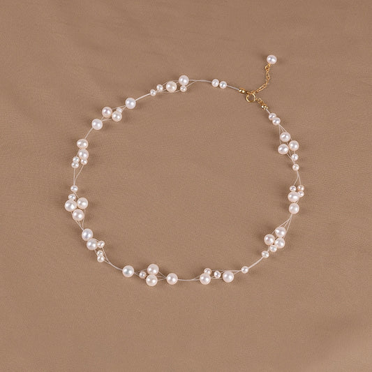 Natural freshwater pearl necklace fashionable transparent fishing line gypsy star small fragrant wind collarbone chain XL147