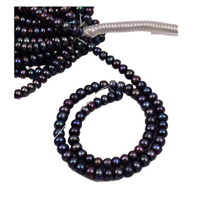 1241 Black flat beads, natural freshwater pearls work in progress diy