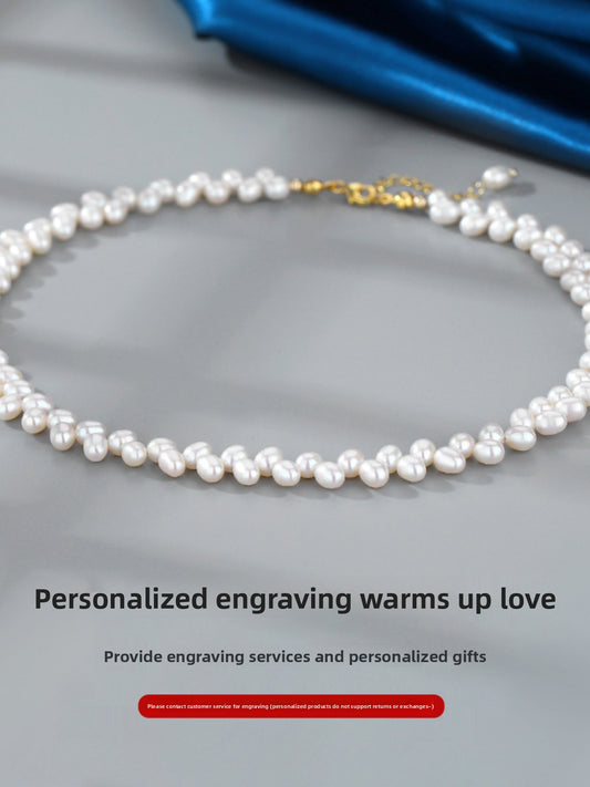 Pearl Necklace Women's Wheat Ear Rice Grain Natural Freshwater Real Pearl Vintage Jewelry Set