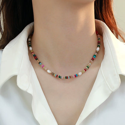 Natural Freshwater Pearl Necklace Ladies Color Dopamine Beaded Personality Bohemian