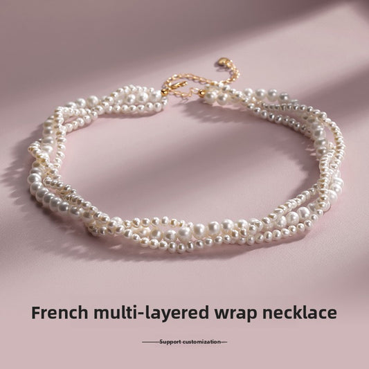 Multi-layer Twist Pearl Necklace Women's Natural Freshwater French Vintage Short Sweater Chain