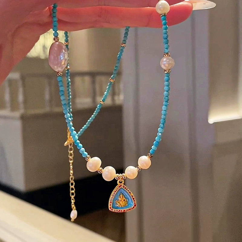 Natural Pearl Necklace Women's New Chinese Turquoise Exquisite Pendant