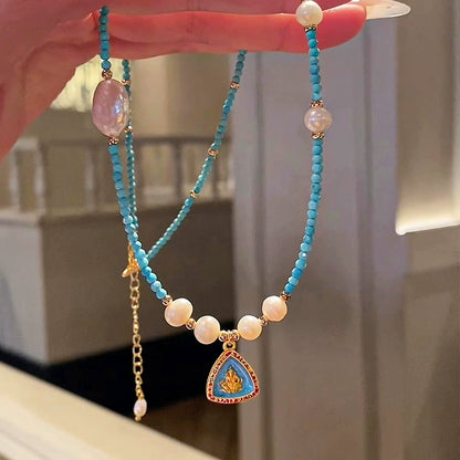 Natural Pearl Necklace Women's New Chinese Turquoise Exquisite Pendant