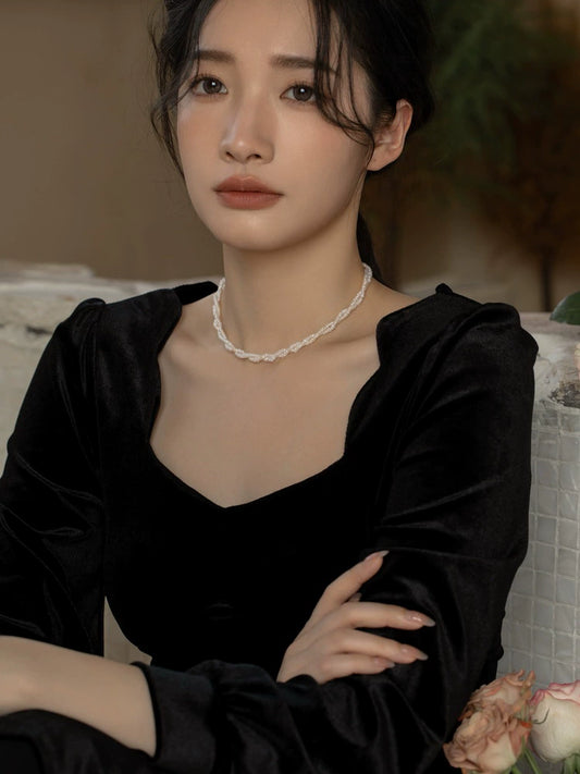 Natural Pearl Necklace Chain Choker Double Layer Retro Simple Girl Gift