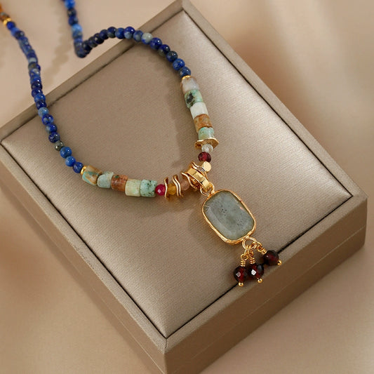 Dunhuang new Chinese lapis lazuli necklace women's design sense natural stone beaded ethnic style sweater chain