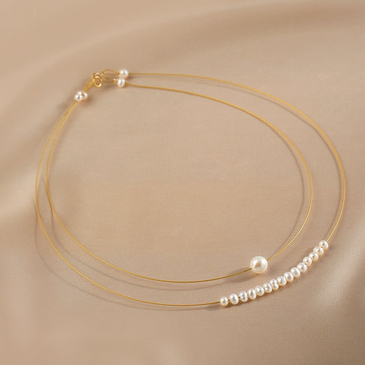 French retro natural pearl necklace female stacked wearing 14k gold collarbone chain Qixi Festival gift to girlfriend