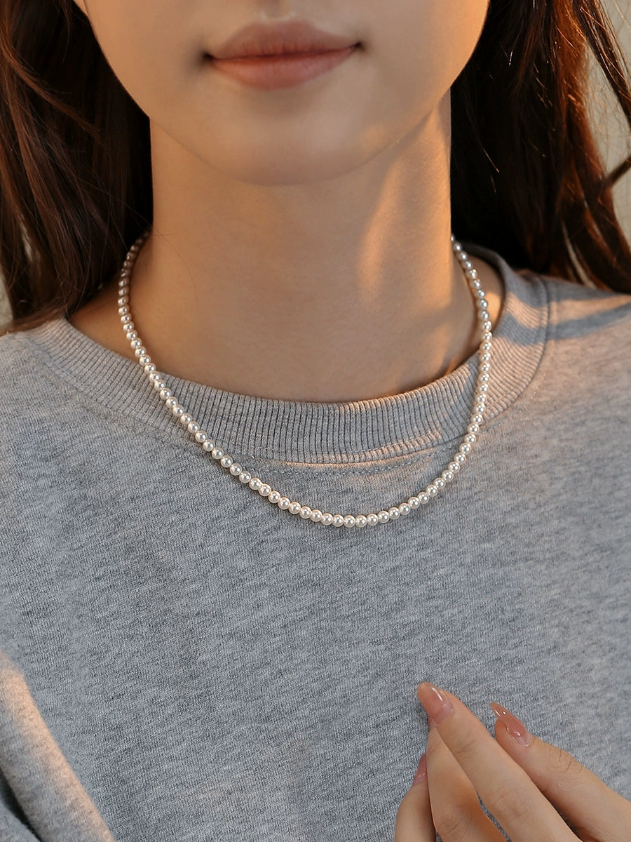 4mm ultra-fine baby small rice pearl necklace women's exquisite design sense of stacking