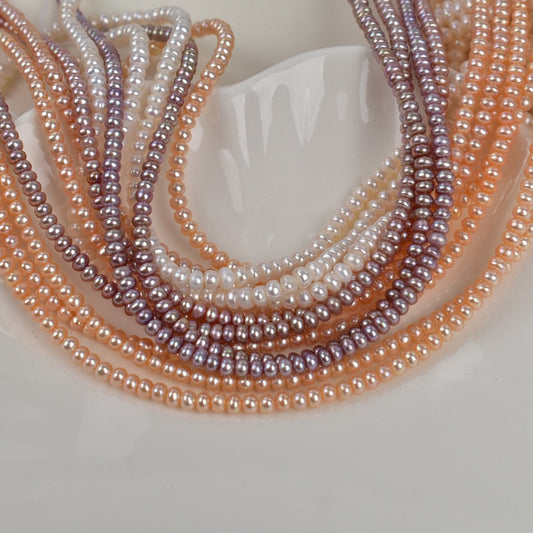 1227 new 4-5mm white powder purple thick flat beads, freshwater pearl loose beads pearl DIY handmade materials