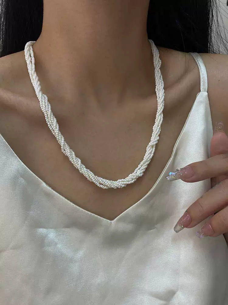 French retro multi-layer winding small beads sweater chain personalized atmosphere necklace new explosion