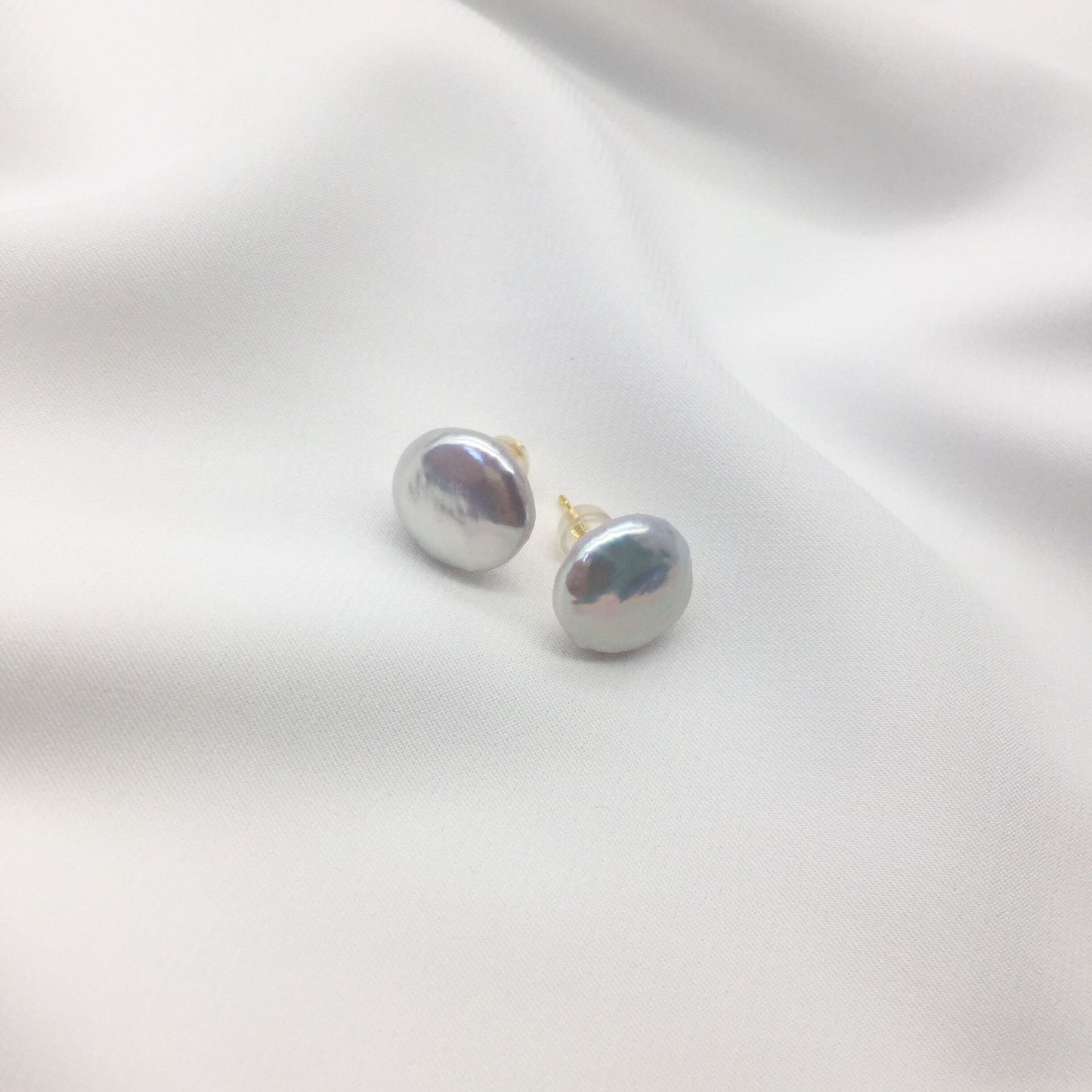 freshwater button flat baroque necklace bracelet stud earrings three-piece set