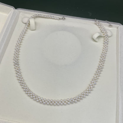 3-4Mm freshwater millet bead braided chain hand-woven three-row positive circle strong light collarbone chain factory direct sales