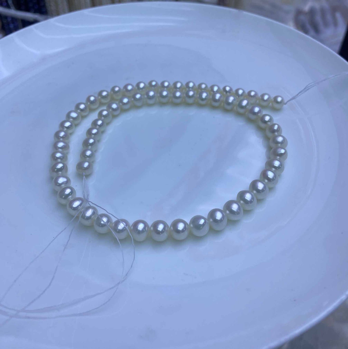 1165 freshwater pearl nearly round 7-8mm natural white work in progress DIY handmade accessories