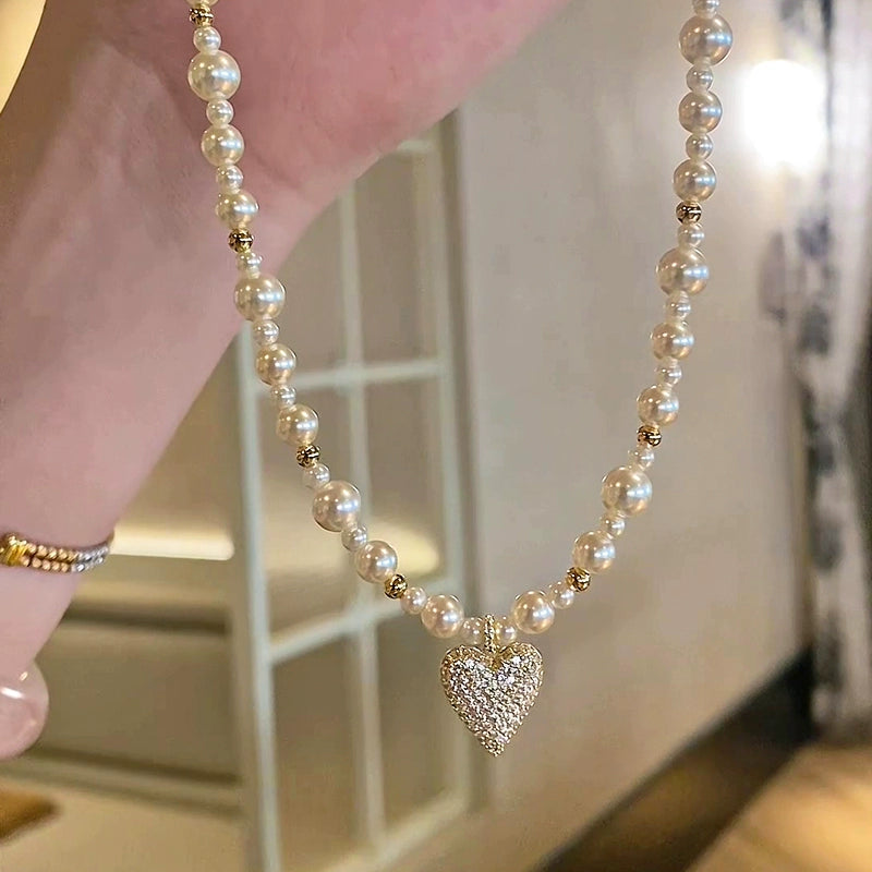 Pearl Necklace Women's Design Sense Love Pendant French Premium