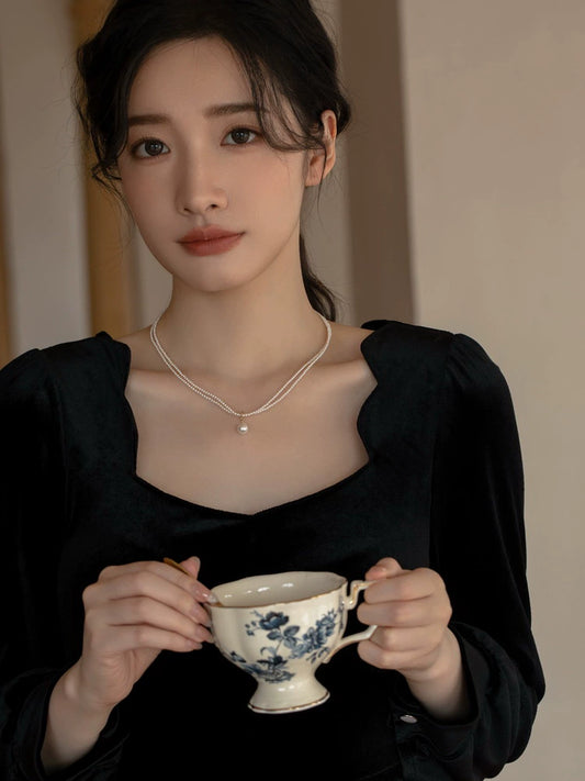 Double Applied Pearl Necklace Women's Autumn and Winter Chain