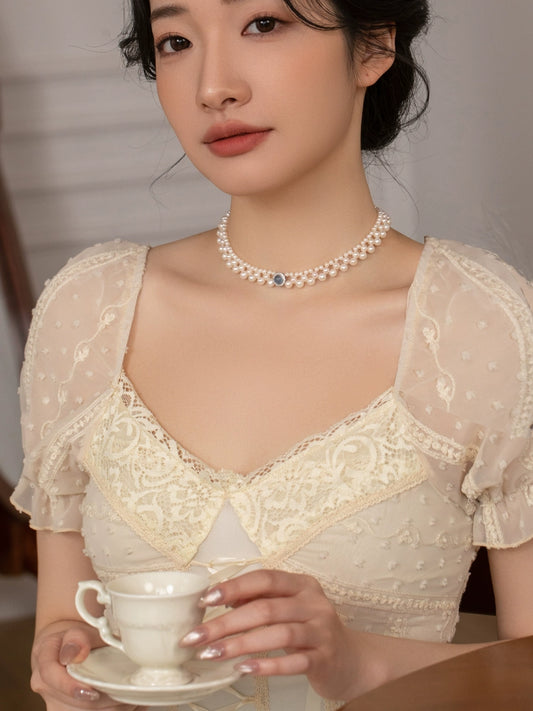 Freshwater Pearl Necklace Women's Design Aquamarine Chain